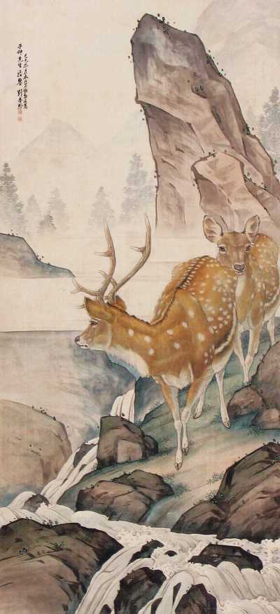 刘奎龄 己巳（1929年）作 双鹿 立轴
